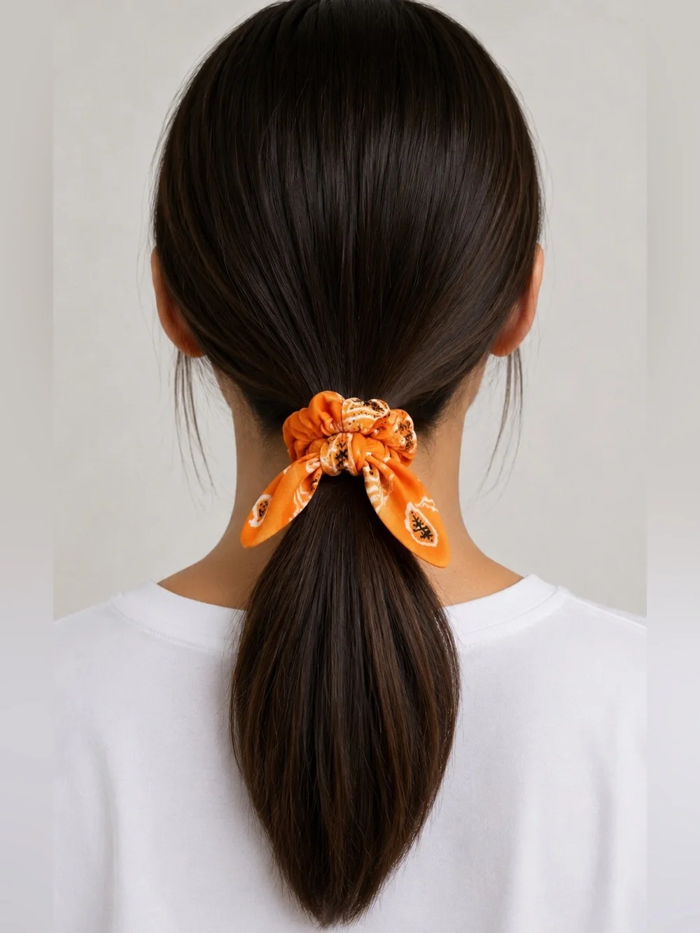 Orange Paisley Bandana Floral Flower Western Wired Trailing Ribbon Scrunchie